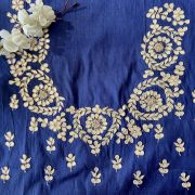 Navy Blue Buta Design Hand Embroidered Unstitched Blouse Piece