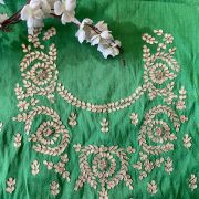 unstitched blouse piece | silk blouse pieces online | Green Buta Design Hand Embroidered Unstitched Blouse Piece