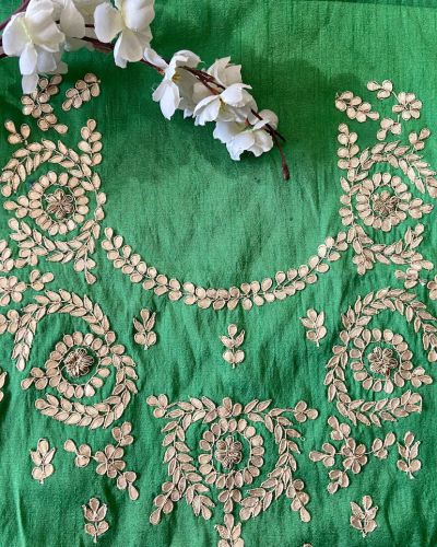 Green Buta Design Hand Embroidered Unstitched Blouse Piece