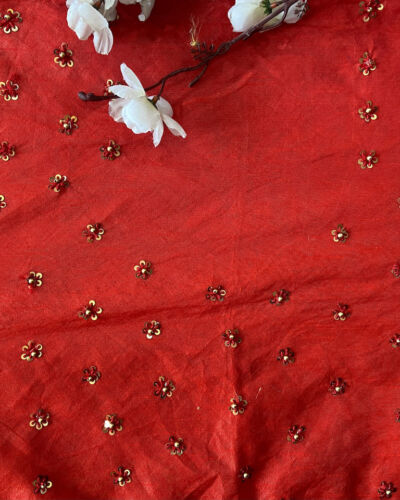 Red All Over Sequin Buti Hand Embroidered Unstitched Blouse Piece