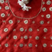 All Over Buta Floral Design Hand Embroidered On Red Unstitched Blouse Piece