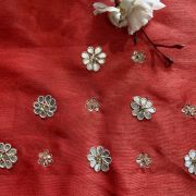 All Over Buta Floral Design Hand Embroidered On Red Unstitched Blouse Piece