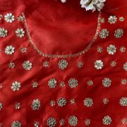 All Over Buta Floral Design Hand Embroidered On Red Unstitched Blouse Piece