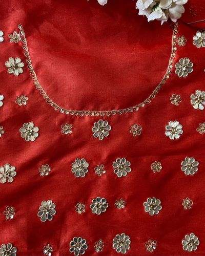 All Over Buta Floral Design Hand Embroidered On Red Unstitched Blouse Piece