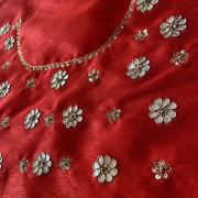 All Over Buta Floral Design Hand Embroidered On Red Unstitched Blouse Piece