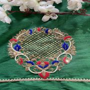 Detailed Dabka & Sequin Hand Embroidery In Traditional Pattern On Green Pure Silk Unstitched Blouse Piece