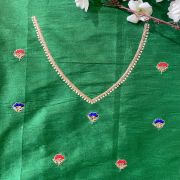 Detailed Dabka & Sequin Hand Embroidery In Traditional Pattern On Green Pure Silk Unstitched Blouse Piece