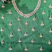 hand embroidered blouse piece | silk blouse piece | Buti Design Zardozi & Gota Hand Embroidered On Green Unstitched Blouse Piece