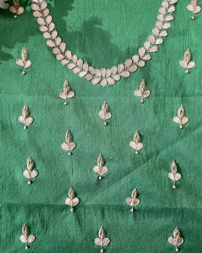 Buti Design Zardozi & Gota Hand Embroidered On Green Unstitched Blouse Piece