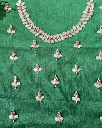 Buti Design Zardozi & Gota Hand Embroidered On Green Unstitched Blouse Piece