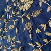 Navy Blue Heavy Zardozi Hand Embroidered Floral Design On Unstitched Blouse Piece