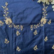 Navy Blue Heavy Zardozi Hand Embroidered Floral Design On Unstitched Blouse Piece