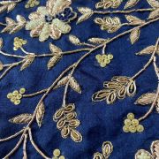 Navy Blue Heavy Zardozi Hand Embroidered Floral Design On Unstitched Blouse Piece