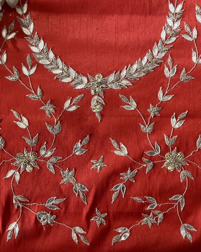 Red All Over Buti Embroidered On Unstitched Blouse Piece