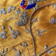 Heavy Dabka Work & Peacock Figure On Pure Silk Unstitched Blouse Piece