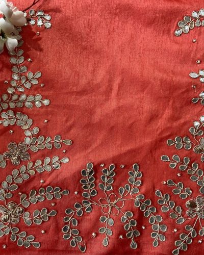 Red All Over Gota Patti Hand Embroidered Unstitched Blouse Piece