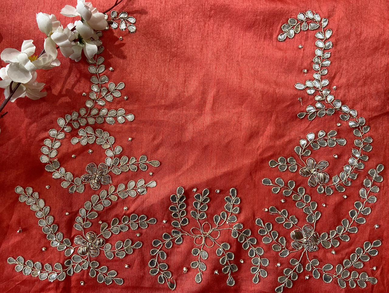 Buy red all over buti embroidered on unstitched blouse piece in silk online  in India - Shobhini.