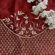 Maroon Heavy Zardozi Hand Embroidered Floral & Jaal Design On Unstitched Blouse Piece