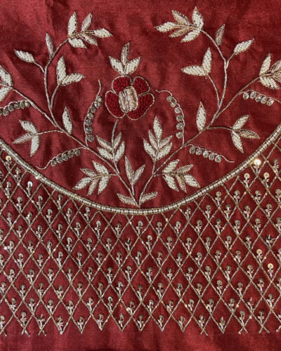 Maroon Heavy Zardozi Hand Embroidered Floral & Jaal Design On Unstitched Blouse Piece