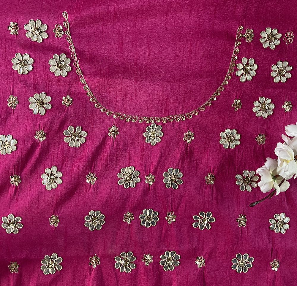 All Over Buta Design Hand Embroidered on Pink Unstitched Blouse Piece