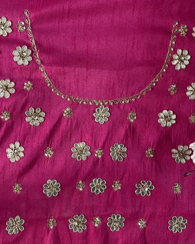 All Over Buta Design Hand Embroidered on Pink Unstitched Blouse Piece