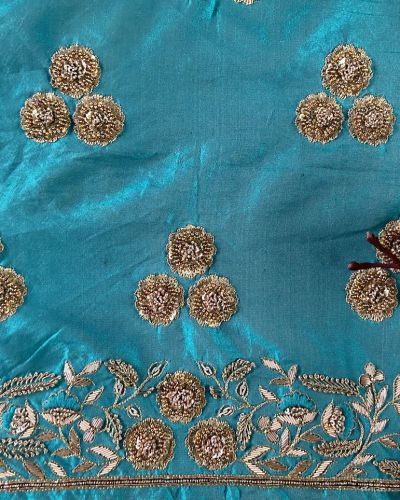 Sea Green Zardozi Gota & Dabka Hand Embroidered Unstitched Blouse Piece