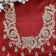 Red Buta Design Hand Embroidered Unstitched Blouse Piece