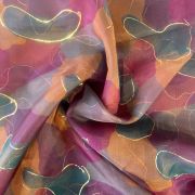 embroidered organza fabric | viscose georgette | Multicolour Tie & Dye Shibori Printed With Gold Foil Embroidery Organza Fabric