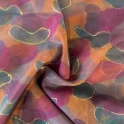 Multicolour Tie & Dye Shibori Printed With Gold Foil Embroidery Organza Fabric