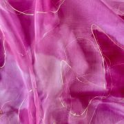 Pink Tie & Dye Shibori Printed With Gold Foil Embroidery Organza Fabric