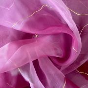 Pink Tie & Dye Shibori Printed With Gold Foil Embroidery Organza Fabric