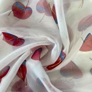 embroidered organza fabric | White Leaf Printed With Gold Foil Embroidery Organza Fabric