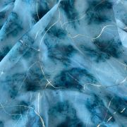 Aqua Blue Tie & Dye Shibori Printed With Gold Foil Embroidery Organza Fabric