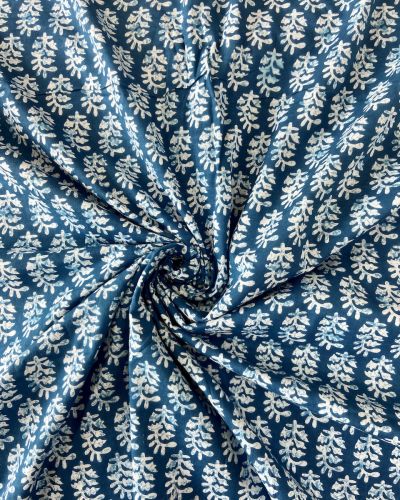 Blue Hand Block Print Paisley Design Cotton Fabric