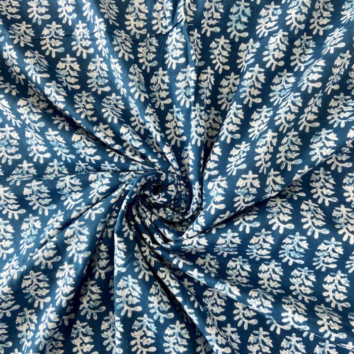 Blue Hand Block Print Paisley Design Cotton Fabric