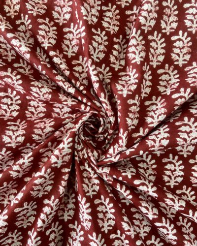 Maroon Hand Block Print Paisley Design Cotton Fabric
