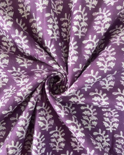 Purple Hand Block Print Paisley Design Cotton Fabric