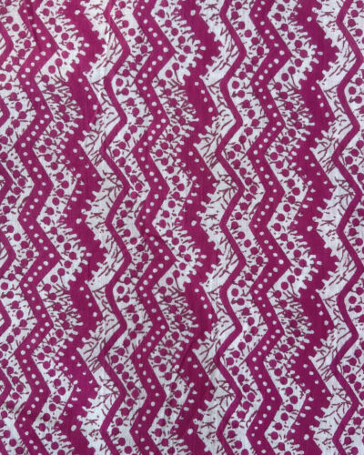 Hot Pink Hand Block Print Zig-Zag Design Cotton Fabric