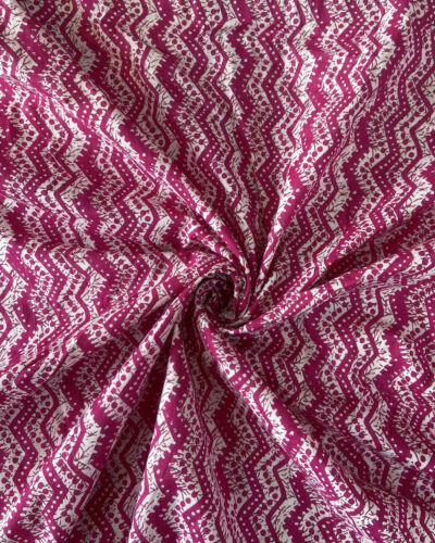 Hot Pink Hand Block Print Zig-Zag Design Cotton Fabric