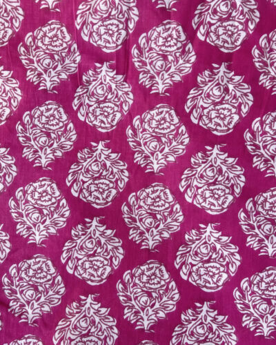 Hot Pink Hand Block Print Paisley Design Cotton Fabric