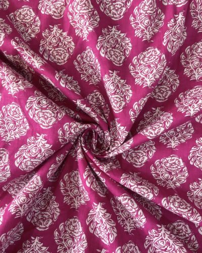 Hot Pink Hand Block Print Paisley Design Cotton Fabric