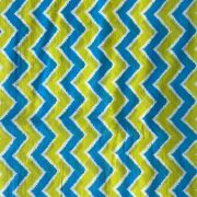 Parrot Green & Sky Blue Hand Block Print Zig Zag Design Cotton Fabric