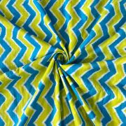 Parrot Green & Sky Blue Hand Block Print Zig Zag Design Cotton Fabric