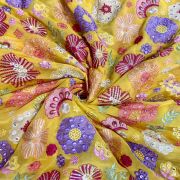 Exclusive Floral Designer Embroidery With Faux Mirror On Yellow Viscose Georgette Fabric