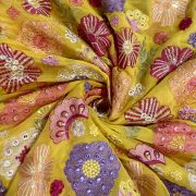 Exclusive Floral Designer Embroidery With Faux Mirror On Yellow Viscose Georgette Fabric