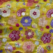 Exclusive Floral Designer Embroidery With Faux Mirror On Yellow Viscose Georgette Fabric