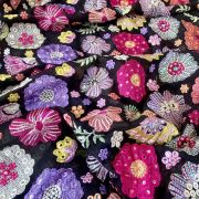 Exclusive Floral Designer Embroidery With Faux Mirror On Black Viscose Georgette Fabric