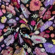 Exclusive Floral Designer Embroidery With Faux Mirror On Black Viscose Georgette Fabric