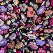 georgette viscose fabric | viscose georgette | Exclusive Floral Designer Embroidery With Faux Mirror On Black Viscose Georgette Fabric