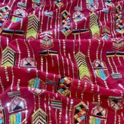 Exclusive Bohemian Multicoloured Embroidered Hot Pink Georgette Fabric With Ethnic Pattern